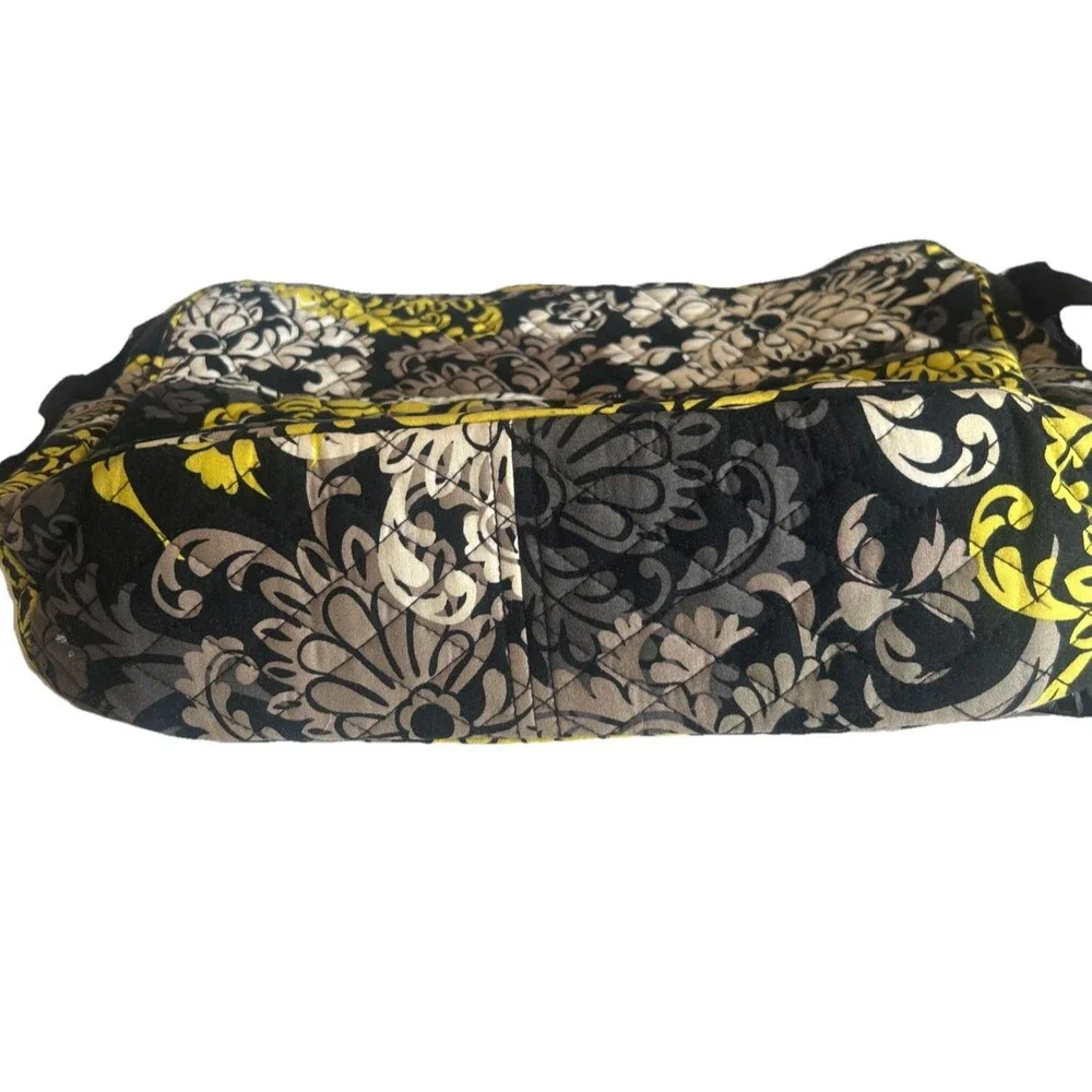 Vera Bradley Baroque Quilted Black Yellow Floral Laptop Crossbody Travel Bag